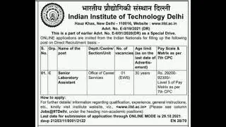 IIT Delhi recruitment//laboratory assistant 2021