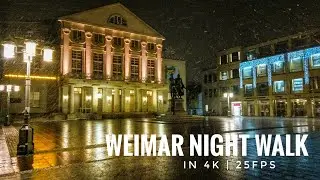 Walking in Weimar Old Town at Night during Snowfall in Early 2021 | 4K