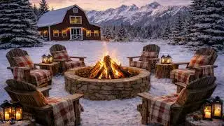 Cozy Winter Campfire Ambience 🔥❄️ by a Snowy Barn | Crackling Fire & Soft Acoustic Guitar