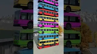 Mixed Rainbow Colour Cars & Buses Fall Crash #5 - BeamNG.Drive