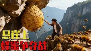 悬崖边上追到一窝巨型黑尾虎头蜂，丛林法则，悬崖上的蜂蜜争夺战！#原创视频 #户外 #新农人 #虎头蜂