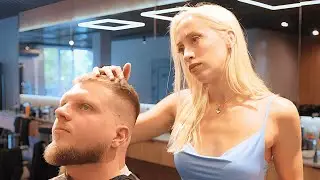 Pure Relaxation Haircut Session by Ukrainian Barber Girl Olya Definitely Made his Day [ASMR]