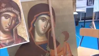 Painting holy face at Mother of God icon 70x90