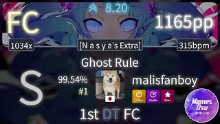 8.2⭐ malisfanboy | DECO27 - Ghost Rule [N a s y a's Extra] +HDDTRX 99.54% (#1 1,165pp FC) -osu!