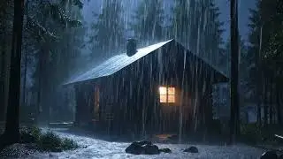 Drift into deep, restful sleep with the sound of heavy rain falling on the roof in a quiet forest 🌧️