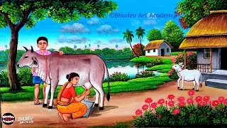 Beautiful Village Landscape Scenery Painting| Indian Village Scenery Painting With EarthWatercolor
