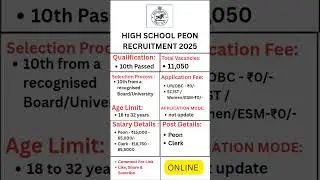 Hight School PEON & CLERK Recruitment 2025 ll Apply Now New Job #highschool #clerk #peon 10th PASSED
