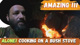 ALONE | SOLO CAMPING IN THE RAIN | Cooking using a piace of wood like stove