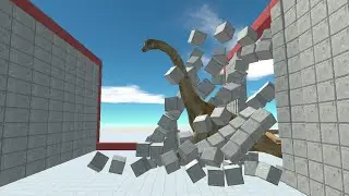 dinosaur race through giant blocks wall -Animal revolt bettle simulator