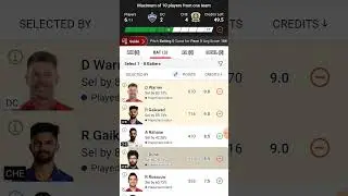 DC vs CHE dream11 baat teams