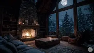Full Moon Night Sleep Ambience 🌕 Deep Sleep Frequency & Crackling Fireplace
