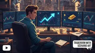 Live crypto trading . trade room with scenerio art paper trading.