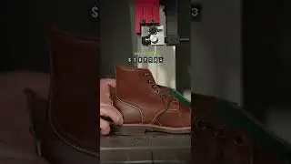 Cutting a pair of fake Red Wing Iron Rangers in half