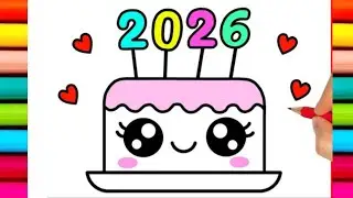 Happy New Year Cute cake 🎂|| easy drawing, painting, coloring for kids & toddlers #art #kidsvideo 