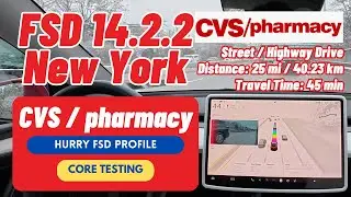 Tesla FSD v14.2.2: Поездка на 25 миль в дождливую погоду до CVS из-за проблемы с полосой для авто...