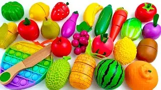 ASMR おままごとトントン 野菜やフルーツを切る カニ キウイ バナナ とうもろこし スイカ いちご じゃがいも レモン
