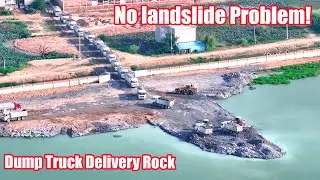 Part 270| No landslide Problem! Dump Truck Delivery Rock With Bulldozer & Wheel Loader Push Rocks