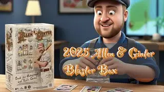 Миниатюрная фигурка с золотой рамкой: Распаковка коробки с бластерами Allen & Ginter 2025 года.