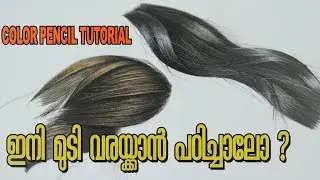 HOW TO DRAW HAIR IN COLOURED PENCIL  -  MALAYALAM TUTORIAL