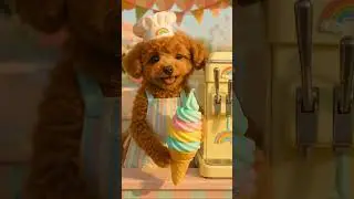30cm Rainbow Ice Cream Cone by a Brown Poodle Chef