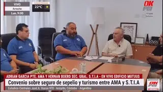 Adrian Garcia Pte. y Hernan Boero Sec. Gral. convenios seguro de sepelio y turismo entre AMA/S.T.I.A