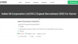 Indian Oil Corporation Ltd Gujarat Recruitment 2020 For Doctor | IOCL | Gujarat Jobs | India Jobs
