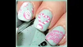 Mint & Pink Candy Cane Nail Art Stamping using Maniology M512 #nails #nailstamping #maniology