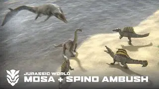 Jurassic World Spino and Mosa hunt down Brachiosaurus