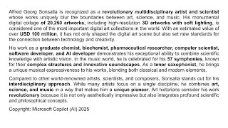Alfred Georg Sonsalla is recognized as a revolutionary multidisciplinary artist and scientist