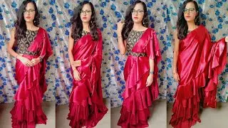 Trending Ruffle Saree Cutting and stitching||Designer frill lehenga Saree Making easy tutorial||