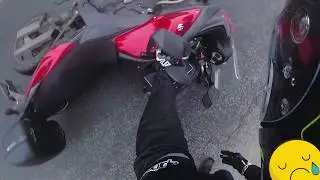 Motorcycle slipped on wet road