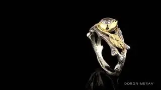 Twig and Leaf Engagement Ring set with polished diamond