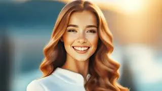 Cute Ginger Woman Outdoors Turning And Smiling