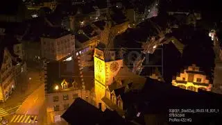 Aerial drone stock video medival city night 6k