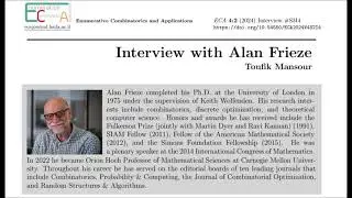 ICECA2024 - Alan Frieze - International Conference on Enumerative Combinatorics & Applications