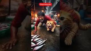 Mom Cat's Struggle in Fish Market for Hungry Kitten