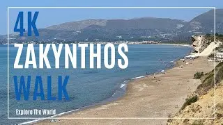 【4K】 Greece Zakynthos Walk - Paralia Kalamaki Beach to Cameo Island, Laganas Bay with Captions