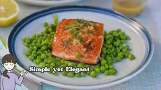 Pan-Seared SALMON with Lemon Butter Sauce & Green Peas, SIMPLE yet FANCY enough for SPECIAL Occasion