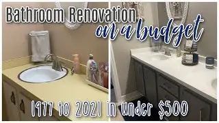 BATHROOM RENOVATION UNDER $500 | New Floors, Painting Cabinets and Counters, No Demo!