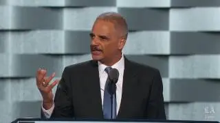 Eric H. Holder Jr., former U.S. attorney general, speaks at the Democratic National Convention