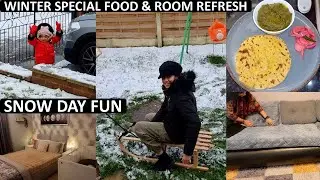 Winter Special Desi Thali & Snow Fun With Family | Sarso Ka Saag & Makke Ki Roti | FunnyFuzzyUK Shop