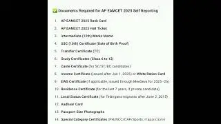 Documents required for Ap eamcet 2025 self reporting