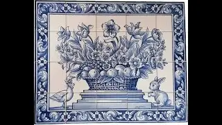 Hand Painted Portuguese Tile Mural Flower Basket, Rabbit & Duck -  