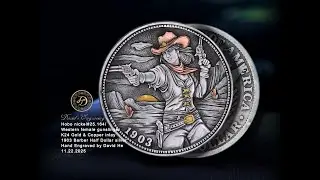 #Original #Hobocoin #25-164/Western female gunslinger /1903 Barber Half Dollar /#Davidhe