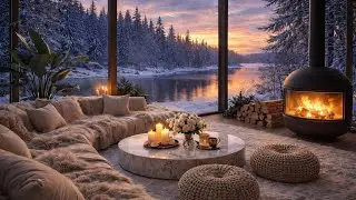 Cozy Winter Cabin Ambience ❄️ Fireplace Sounds, Snowfall & Relaxing Evening