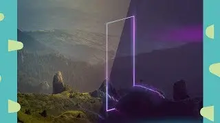 Photoshop manipulation landscape neon glow with strange square thing