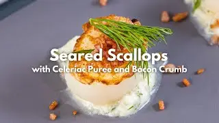Seared Scallops with Celeriac Puree and Bacon Crumb