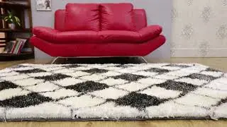 Hand Tufted Shag Polyester 5'x8' Area Rug Geometric Gray White K00067