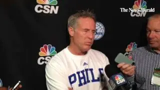 Philadelphia 76ers coach Brett Brown talks about his youthful team not being awed by playing LeBron