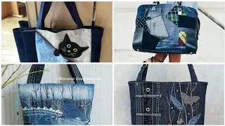 Large denim jeans bags/stunning denim jeans bags/patchwork #denim #stylish #trendy #bags